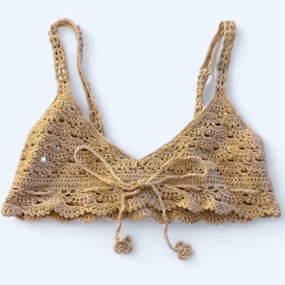 Staring at Stars Crochet Tie-Front Bralette in Cream